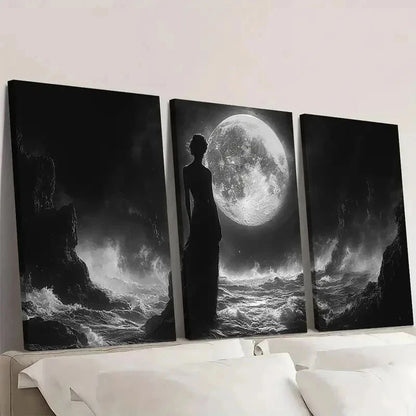 3pcs Black Hecate Moon Ocean Scene i Wall Art Set Canvas Framed 60x90cm - High Quality Print 100% Australian Made Wall Canvas Ready to Hang - Bella Home Decor
