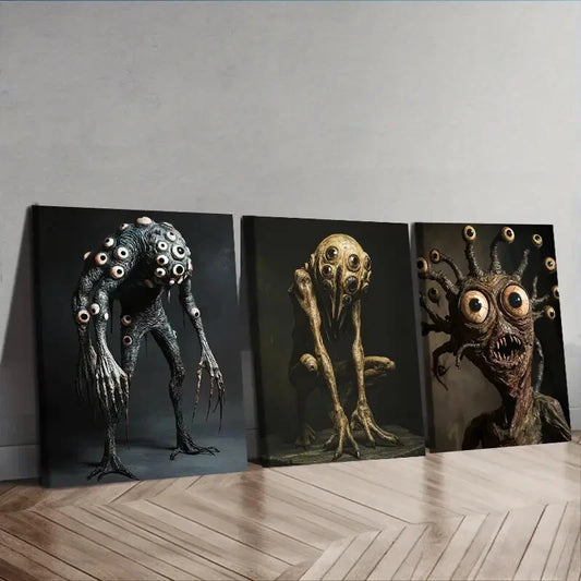 3pcs Eye monster Scary Wall Art Set Canvas Framed 40x60cm - High Quality Print 100% Australian Made Wall Canvas Ready to Hang