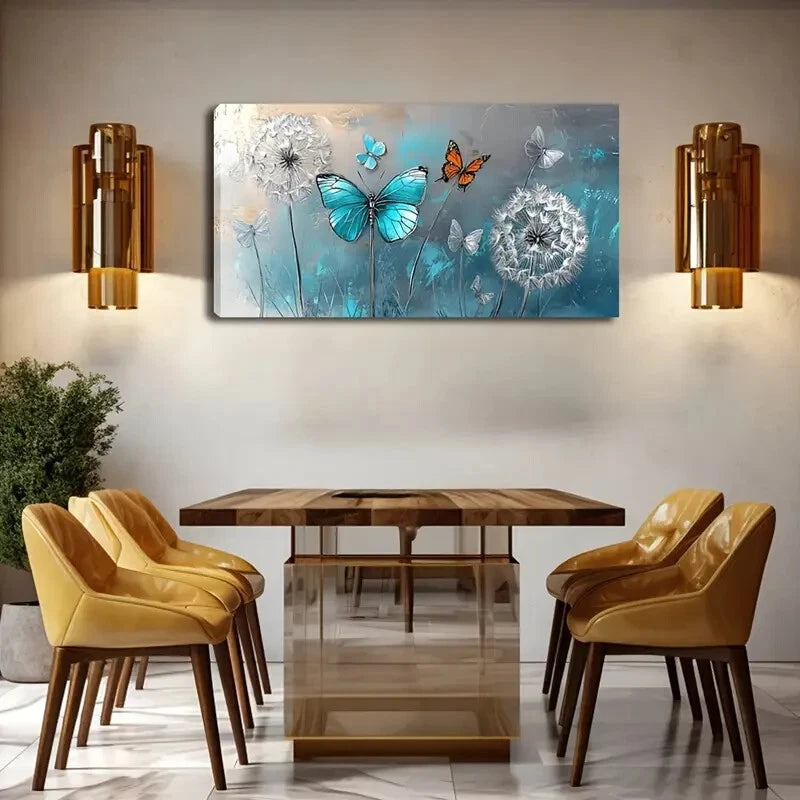 Modern Dandelion & Butterfly Wall Art Canvas Office Home Room Framed 120x60cm - Bella Home Decor