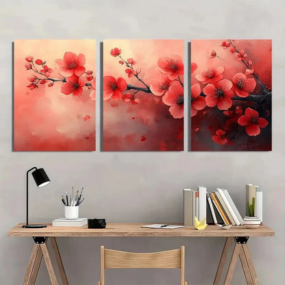 3pcs Spring Cherry Blossom Watercolor Metal Print Ready to Hang Art - Bella Home Decor