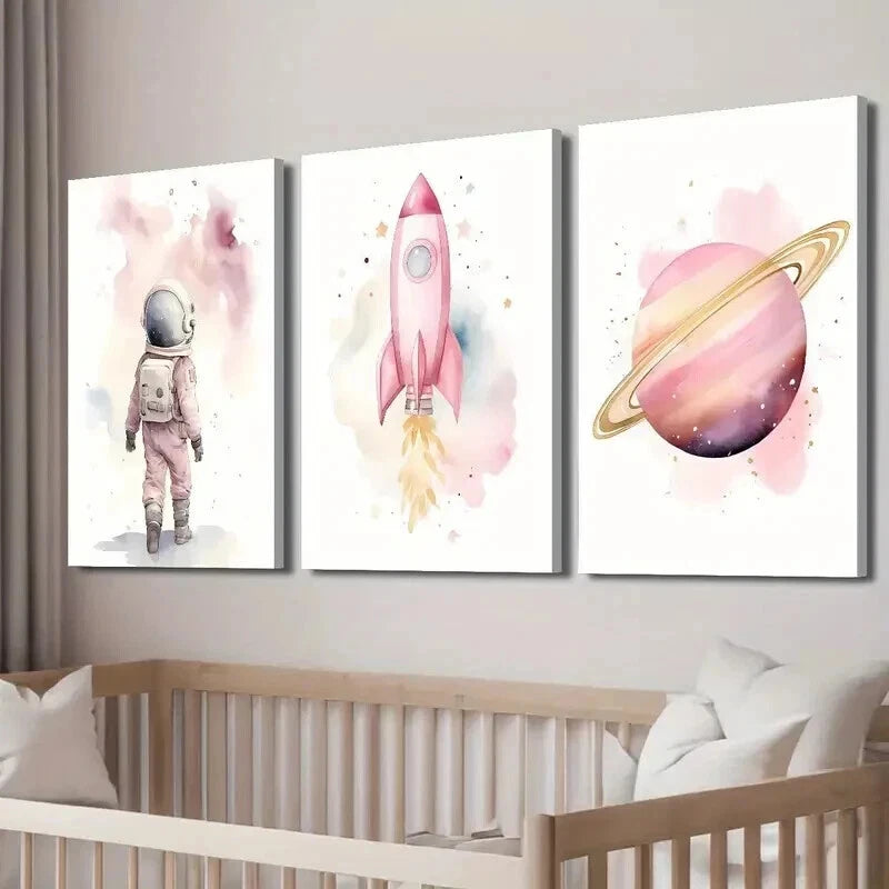 3pcs Astronaut & Rocket Themes Wall Art Set Canvas Framed 50x70cm - High Quality Print 100% Australian Made Wall Canvas Ready to Hang