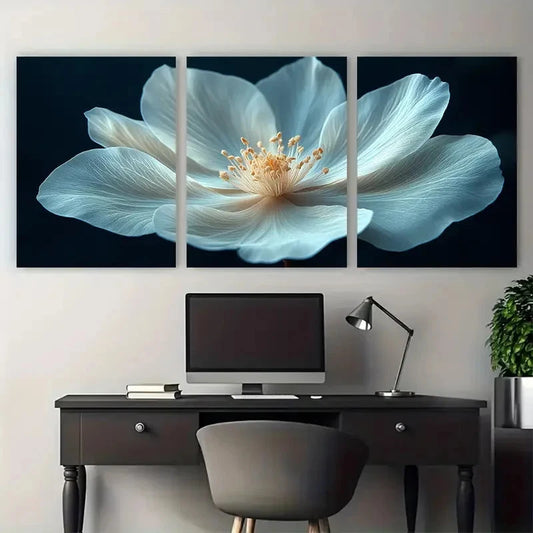 3pcs Elegant White Floral Macro Photography Metal Print Ready to Hang Art