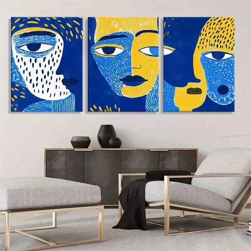 3pcs Abstract Modern Faces Portraits Art Set Canvas Unframed - High Quality Print 100% Australian Made Wall Canvas - Bella Home Decor