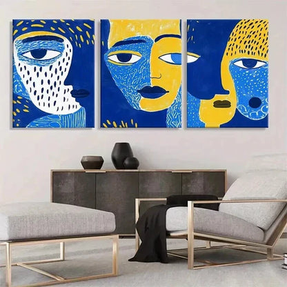 3pcs Abstract Modern Faces Portraits Art Set Canvas Unframed - High Quality Print 100% Australian Made Wall Canvas - Bella Home Decor
