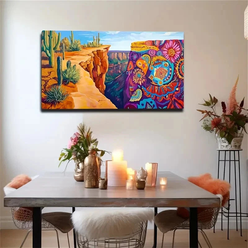 Abstract Cliff Cactus Space Wall Art Canvas Office Home Room Framed 120x60cm