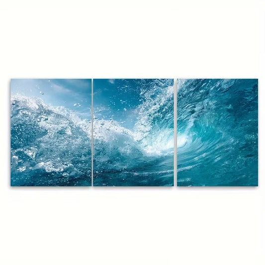 3pcs Open Sea Photos Light Blue Water Picture Wall Art Set Canvas Framed 50x70cm – High Quality Print 100% Australian Made Wall Canvas Ready to Hang