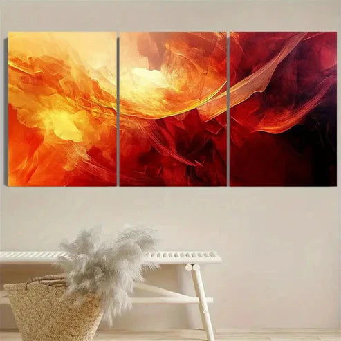 3pcs Warm Orange, Red & Yellow Swirls Wall Art Set Canvas Unframed - High Quality Print 100% Australian Made Wall Canvas