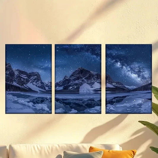 3pcs Moonlit Night on The Frozen Lake Wall Art Set Canvas Framed 50x70cm - High Quality Print 100% Australian Made Wall Canvas Ready to Hang
