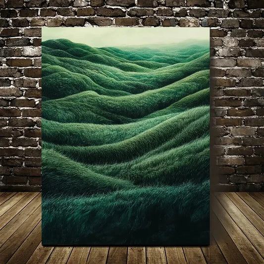 Emerald Thatched Grassland Landscape Painting 40x60cm Metal Print Ready to Hang - Bella Home Decor