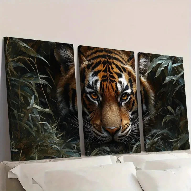 3pcs Tiger Realistic Jungle Scene B Wall Art Set Canvas Framed 40x60cm - High Quality Print 100% Australian Made Wall Canvas Ready to Hang
