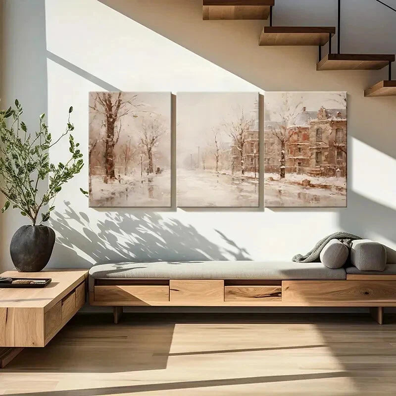 3pcs Snowy Street Winter Landscape Victorian House Metal Print Ready to Hang Art - Bella Home Decor