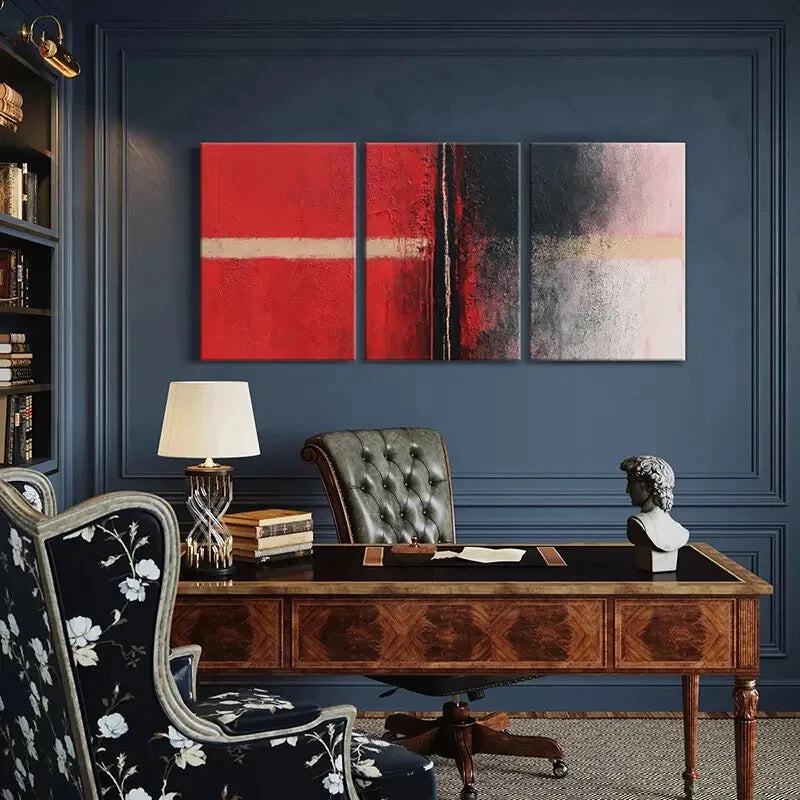 3pcs Abstract Art Red Black White Palette Metal Print Ready to Hang Art - Bella Home Decor