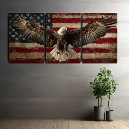 3pcs American Flag Eagle Flat Design Metal Print Ready to Hang Art - Bella Home Decor