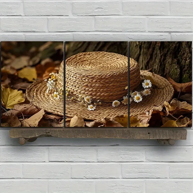 3pcs White Flowers and Hats Forest Metal Print Ready to Hang Art - Bella Home Decor