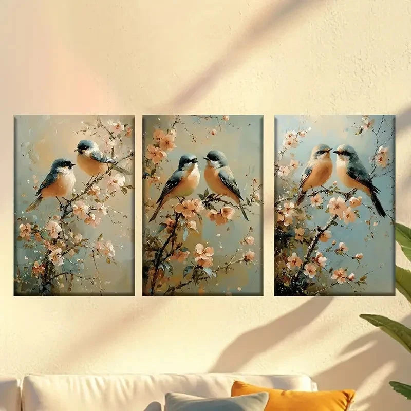 3pcs Charming birds and flowers 40x60cm - High Quality Print 100% Australian Made Wall Canvas Ready to Hang - Bella Home Decor