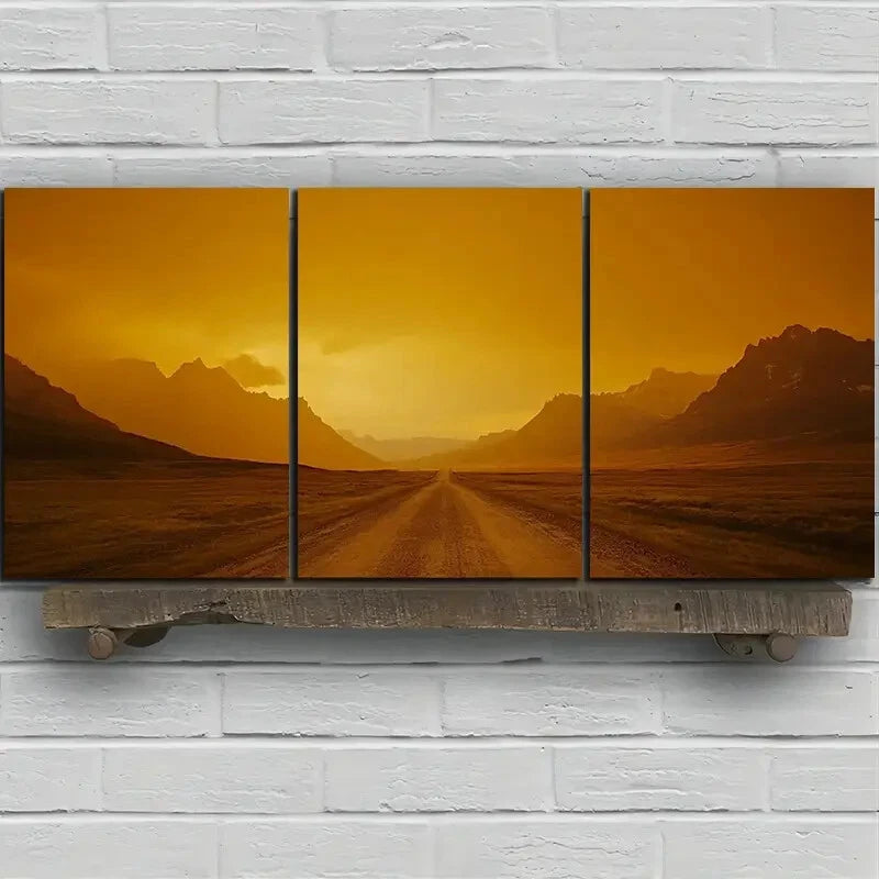 3pcs The Road Under Sunset Glow Metal Print Ready to Hang Art - Bella Home Decor
