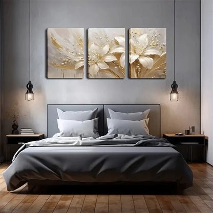 3pcs Textured Lily Golden Vintage Perfect Wall Art Set Canvas Framed 40x60cm - High Quality Print 100% Australian Made Wall Canvas Ready to Hang - Bella Home Decor