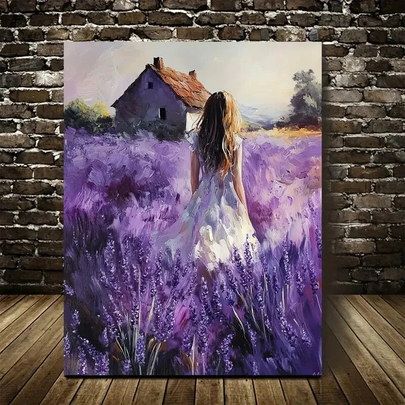 Idyllic Countryside Scene with Girl in White Painting 40x60cm Metal Print Ready to Hang - Bella Home Decor