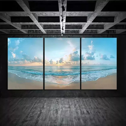 3pcs Beautiful Beach with Golden Sand and Sunset Wall Art Set Canvas Framed 50x70cm - High Quality Print 100% Australian Made Wall Canvas Ready to Hang