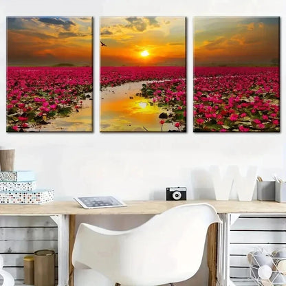 3pcs Sunrise Flowers And Oceans Décor Perfect Wall Art Set Canvas Framed 50x70cm - High Quality Print 100% Australian Made Wall Canvas Ready to Hang - Bella Home Decor