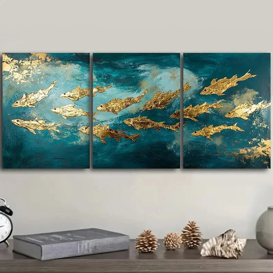 3pcs The school of fish in the water Art Deco Metal Print Ready to Hang Art