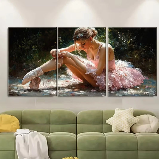 3pcs , Elegant Ballerina Tying Shoes Metal Print Ready to Hang Art