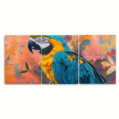 3pcs Vibrant Blue And Yellow Macaw Wall Art Set Canvas Framed 40x60cm - High Quality Print 100% Australian Made Wall Canvas Ready to Hang