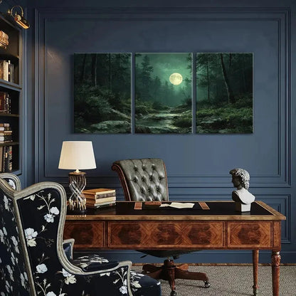 3pcs Moonlit Forest Stream Nature Landscape Metal Print Ready to Hang Art - Bella Home Decor