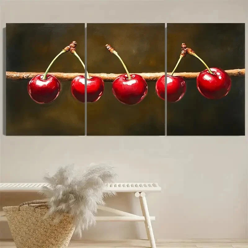 3pcs Cherry with Branch Kitchen Home decor Design Metal Print Ready to Hang Art - Bella Home Decor