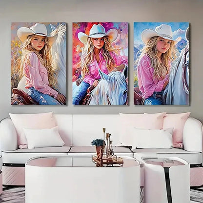 3pcs Western-Themed Cowgirl & Horse  Wall Art Set Canvas Framed 50x70cm - High Quality Print 100% Australian Made Wall Canvas Ready to Hang