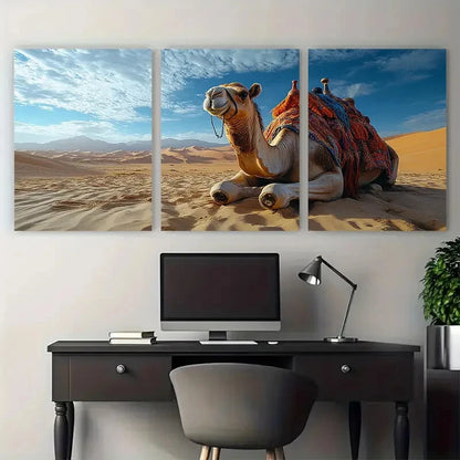 3pcs Moroccan Desert Camel Metal Print Ready to Hang Art - Bella Home Decor
