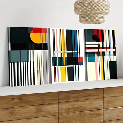 3pcs Color Abstract Geometric Elegant Artistic Wall Art Set Canvas Unframed - High Quality Print 100% Australian Made Wall Canvas - Bella Home Decor