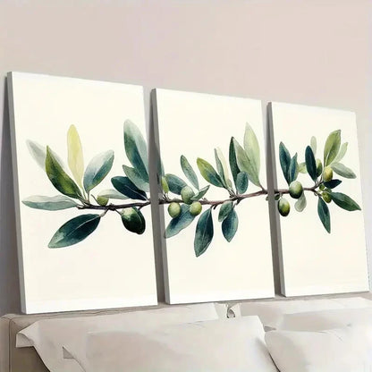 3pcs Olive Branch Watercolor Painting Set  ji    Wall Art Set Canvas Framed 40x60cm - High Quality Print 100% Australian Made Wall Canvas Ready to Hang - Bella Home Decor