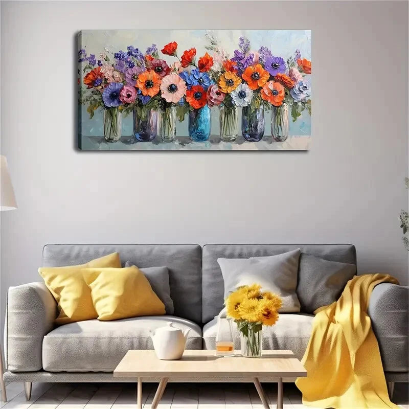Multiple Transparent Glass Vase Wall Art Canvas Office Home Room Framed 120x60cm - Bella Home Decor