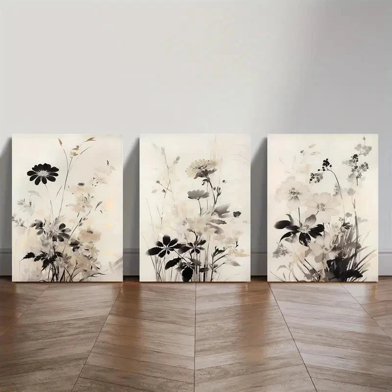 3pcs Neutral Tone Wildflower & Plant Art Metal Print Ready to Hang Art - Bella Home Decor