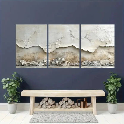 3pcs Minimalist Beige Textured Wall Art Metal Print Ready to Hang Art - Bella Home Decor