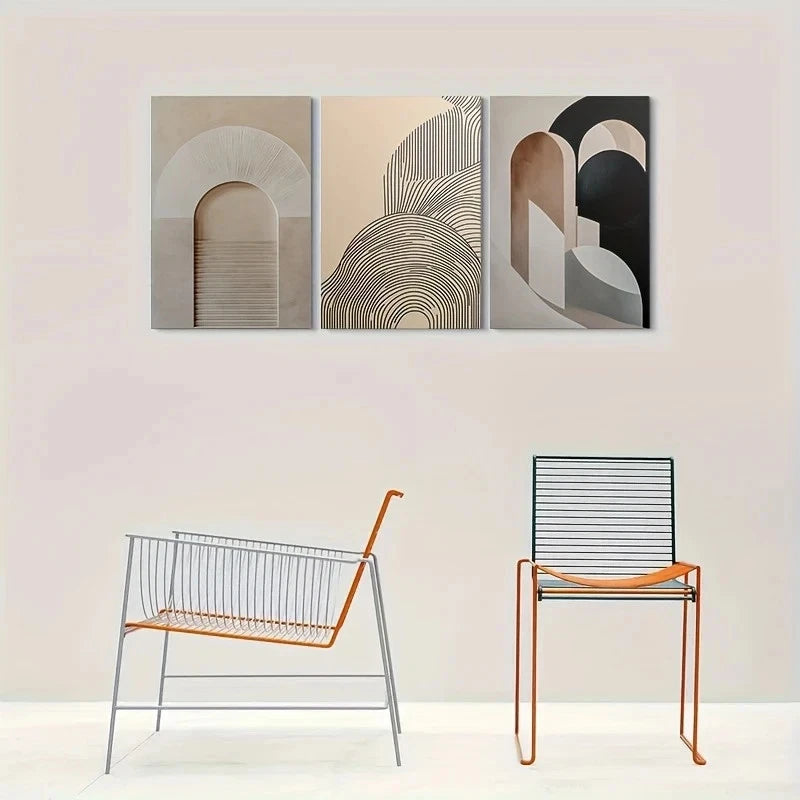3pcs Geometric Modern Abstract Metal Print Ready to Hang Art - Bella Home Decor