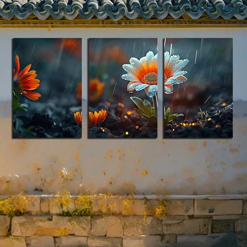 3pcs Charming Blooming Flowers on Ground Metal Print Ready to Hang Art - Bella Home Decor