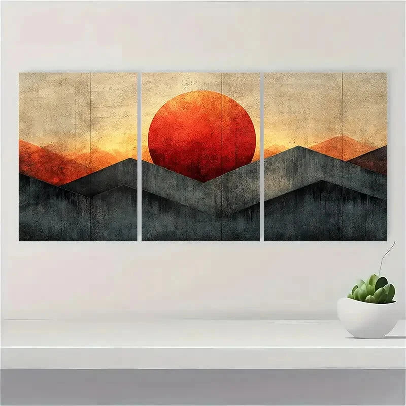 3pcs Geometric Brown Gray Pastel Abstract Metal Print Ready to Hang Art - Bella Home Decor