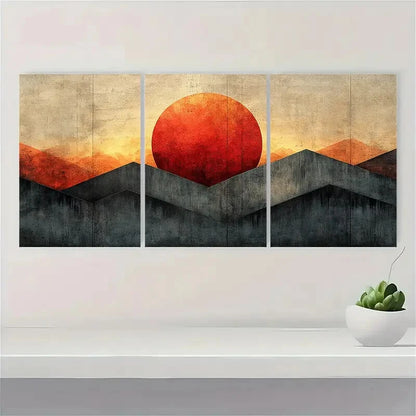 3pcs Geometric Brown Gray Pastel Abstract Metal Print Ready to Hang Art - Bella Home Decor