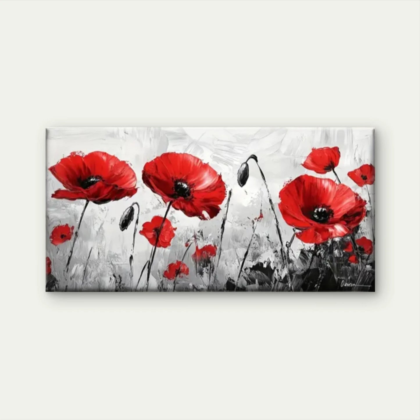 Red Poppy Flowers Grey Wall Art Canvas Office Home Room Framed 120x60cm