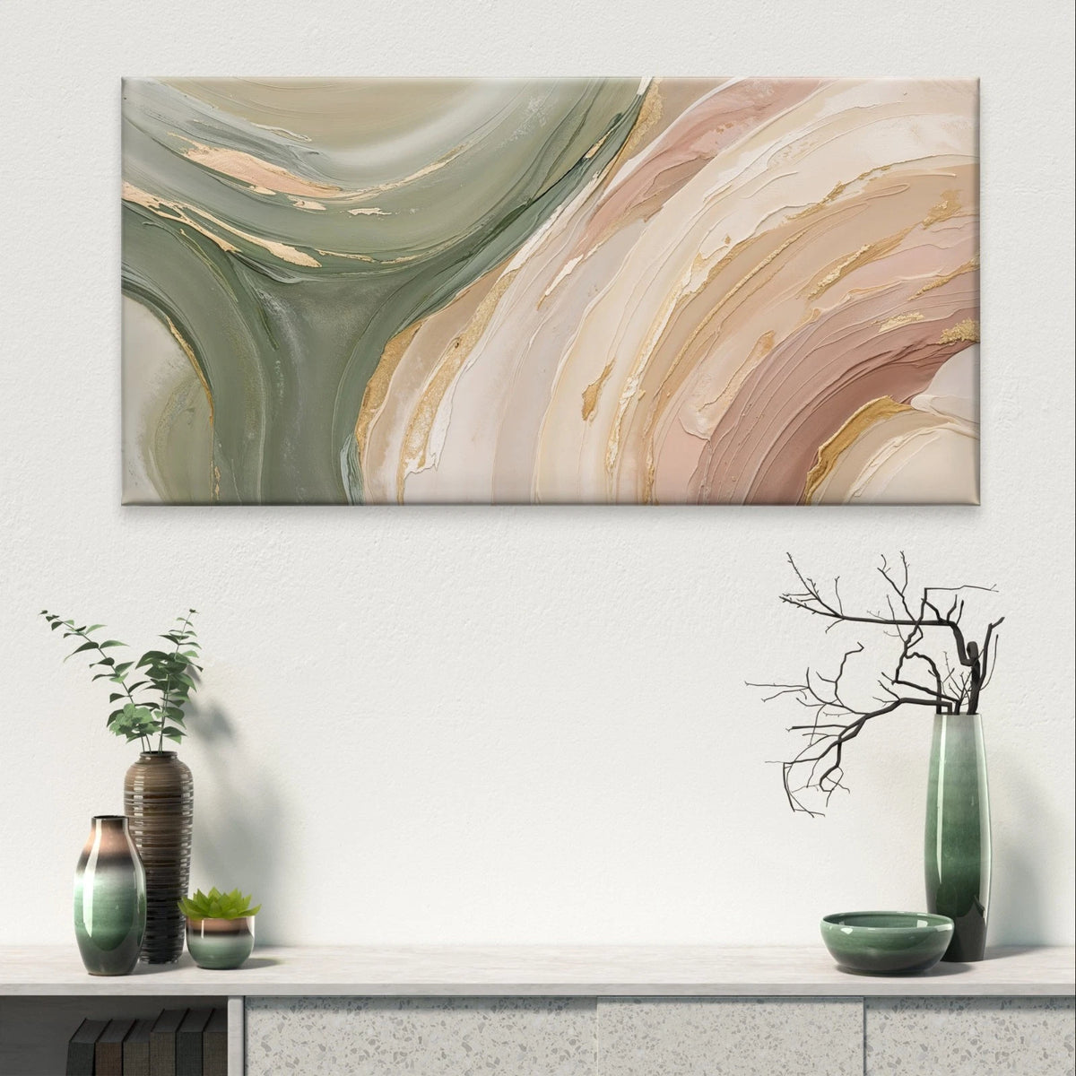 Neutral Abstract Paint Modern Wall Art Canvas Office Home Framed 120x60cm