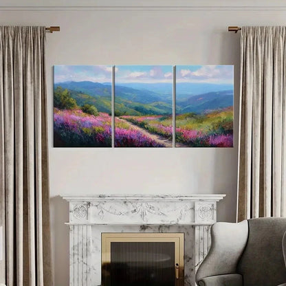 3pcs Landscape Painting Mountain View Floral Metal Print Ready to Hang Art - Bella Home Decor