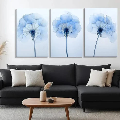 3pcs Soft and Elegant Flower Blue Floral Perfect Wall Art Canvas Unframed - High Quality Print 100% Australian Made Wall Canvas