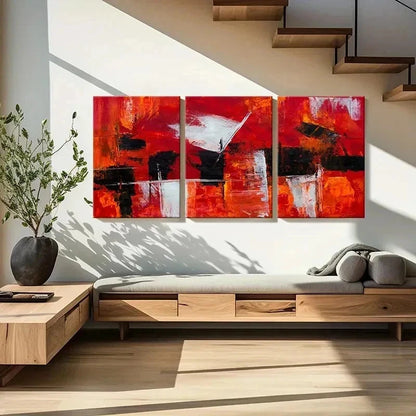 3pcs Red And Black Blocks Abstract Wall Art Set Canvas Framed 50x70cm - High Quality Print 100% Australian Made Wall Canvas Ready to Hang
