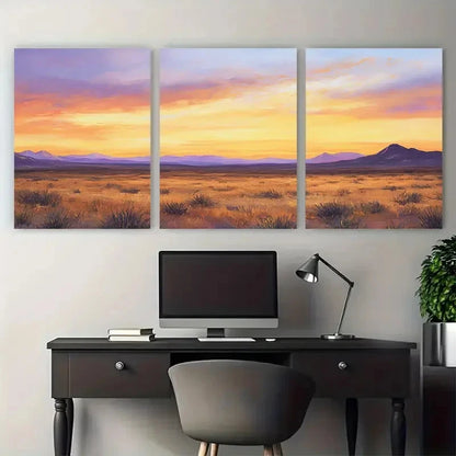3pcs Desert at Dusk Nature Warm Earth Tones Wall Art Set Canvas Framed 40x60cm - High Quality Print 100% Australian Made Wall Canvas Ready to Hang - Bella Home Decor