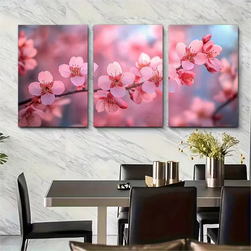 3pcs Elegant Cherry Blossom Metal Print Ready to Hang Art