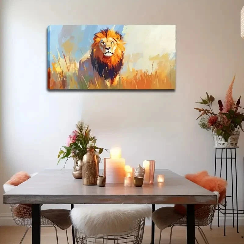 Lion Standing Tawny Mane Wall Art Canvas Office Home Room Framed 120x60cm - Bella Home Decor