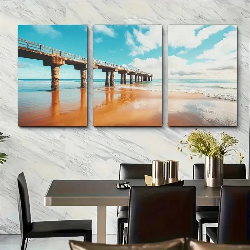 3pcs Lorne Pier Great Ocean Road Australia Wall Art Set Canvas Framed 50x70cm - High Quality Print 100% Australian Made Wall Canvas Ready to Hang