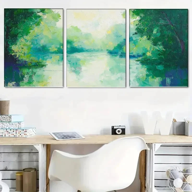 3pcs Fresh Forest Secret - Green Lake Scenery Metal Print Ready to Hang Art - Bella Home Decor